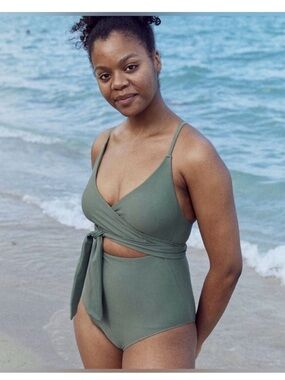 Aerie Green Wrap One-Piece Swimsuit
